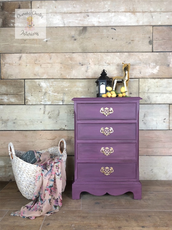 Vintage Lamp Bed Side Chest Of Drawers Painted Purple Etsy