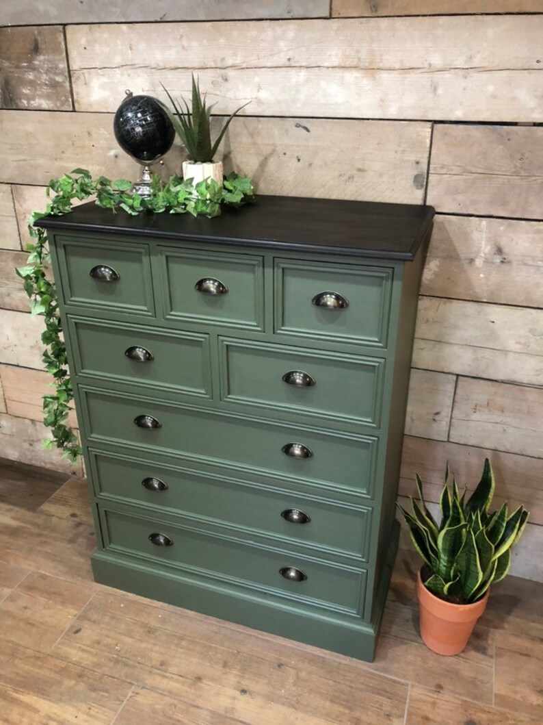 Solid Pine Chest Of Drawers Painted In Bayberry Dark Green Etsy