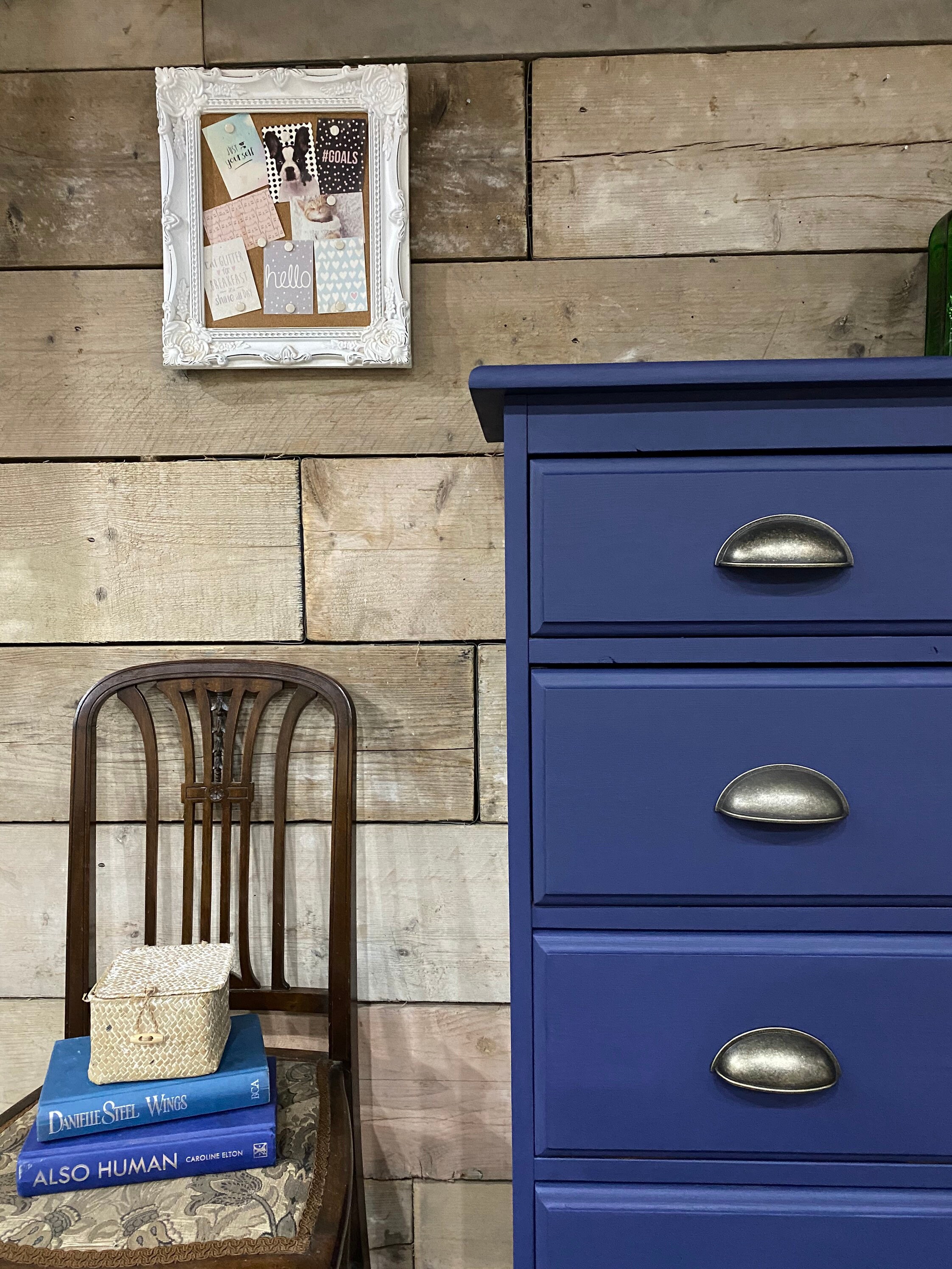 Solid Pine Tallboy Chest Of Drawers Painted Dark Navy Blue Etsy