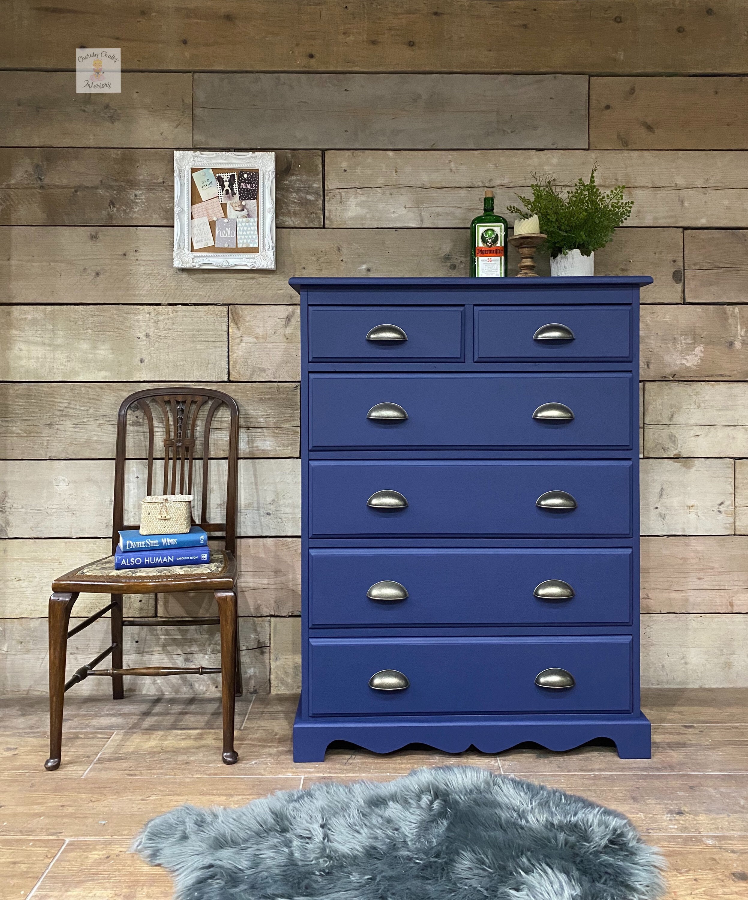 Solid Pine Tallboy Chest Of Drawers Painted Dark Navy Blue Etsy