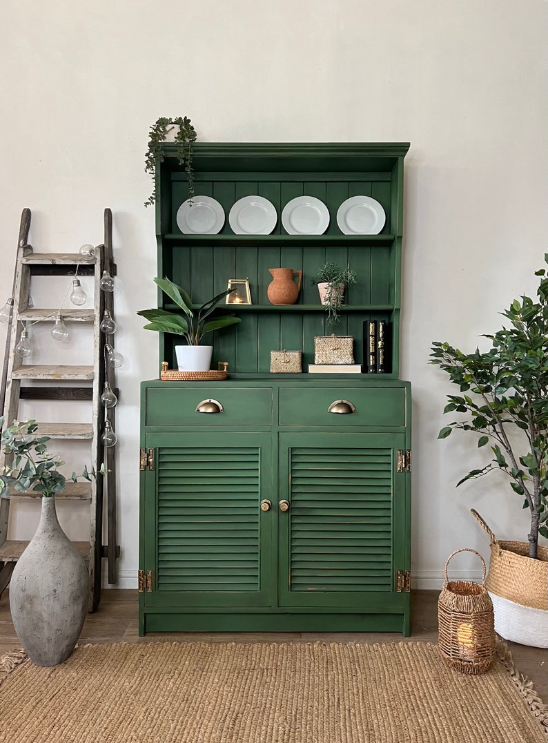 Solid Pine Rustic Green Welsh Dresser Etsy UK