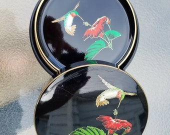Vintage Laquerware Coasters from Japan, Humminbird Pattern