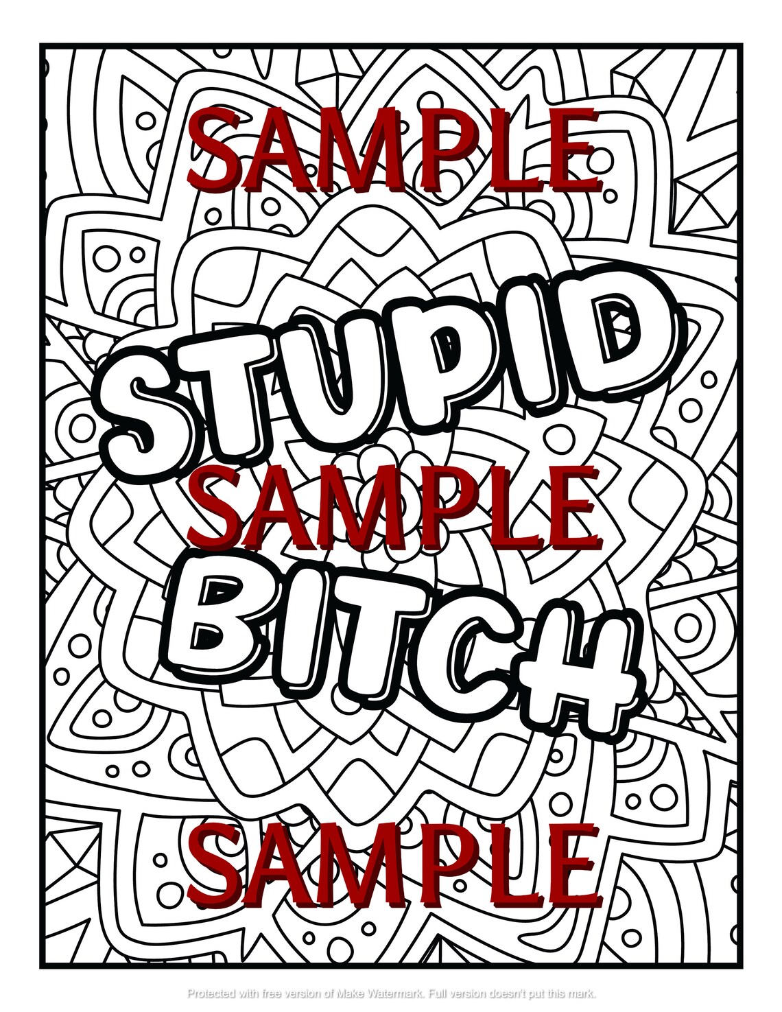 Digital Download/digital Print/wall Art/stupid Bitch Adult Coloring ...