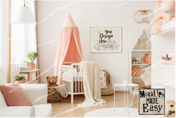 Nursery Mockup In Pink Mock Up For Baby S Room Mockup Etsy