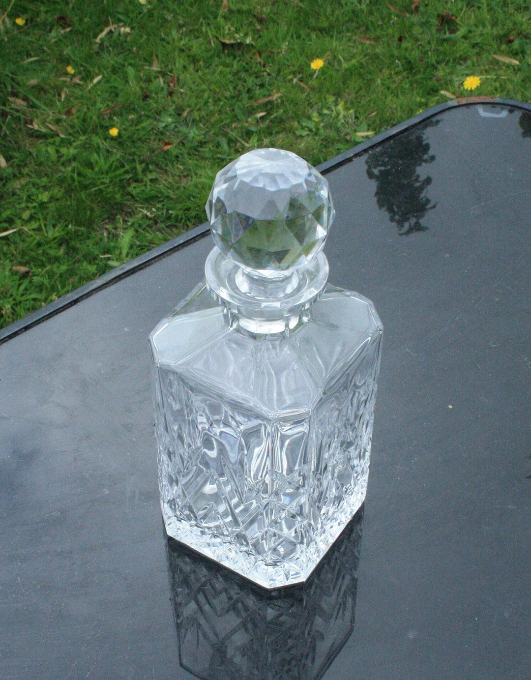 A Square Crystal Cut Glass Decanter With Stopper Etsy