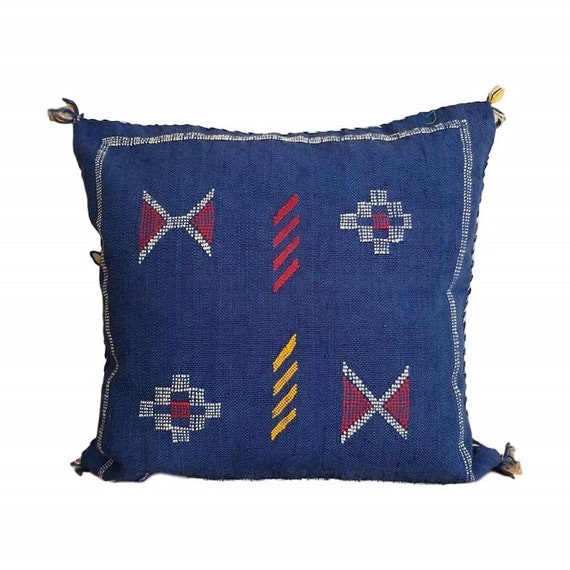 Moroccan Sabra Cactus Silk Pillow Blue Etsy