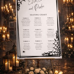 Gothic Halloween Seating Chart Template, Spider Web Wedding Sign (24x36 Instant Download)