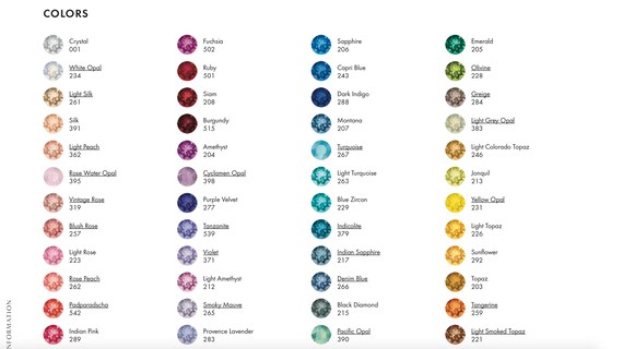 Swarovski Crystal Color Chart