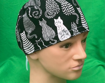 Black with white cats Bouffant or Scrubcap -Surgery hat