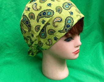 Green BoHo Paisley Basic Surgical Scrub Cap / Chef Hat / Bonnet / OR Nurse hat  / basic style