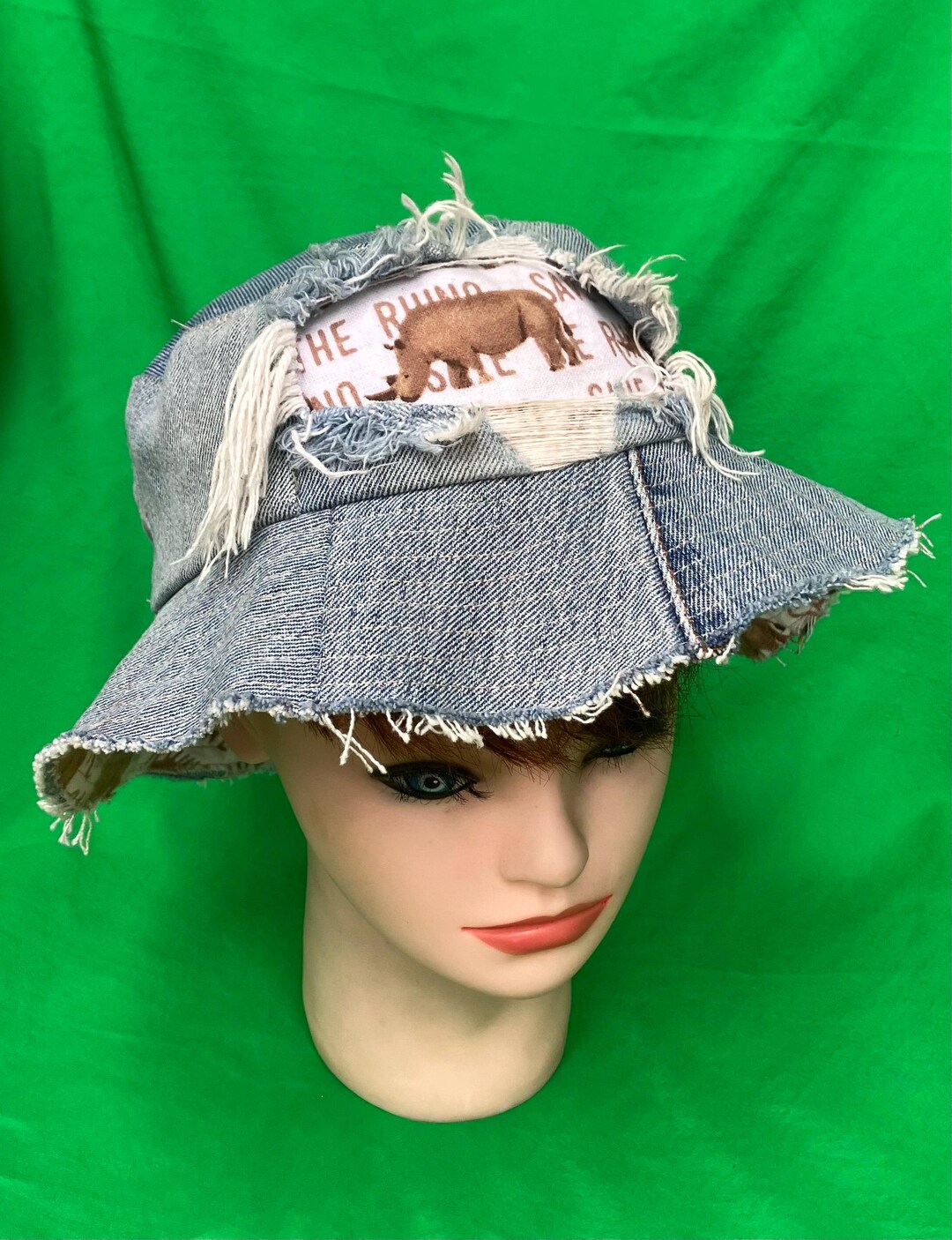 Bucket Hat Rim Support Installation Unique Rugged Denim Upcycled Bucket Hat With Save the Rhino Rim - Etsy