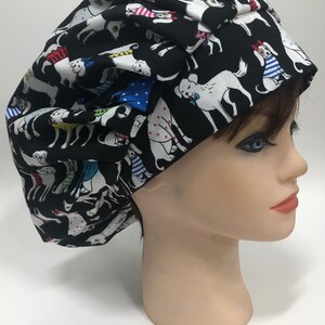Black Dressed Dogs surgical scrub cap bouffant style/chef hat/chemo hat