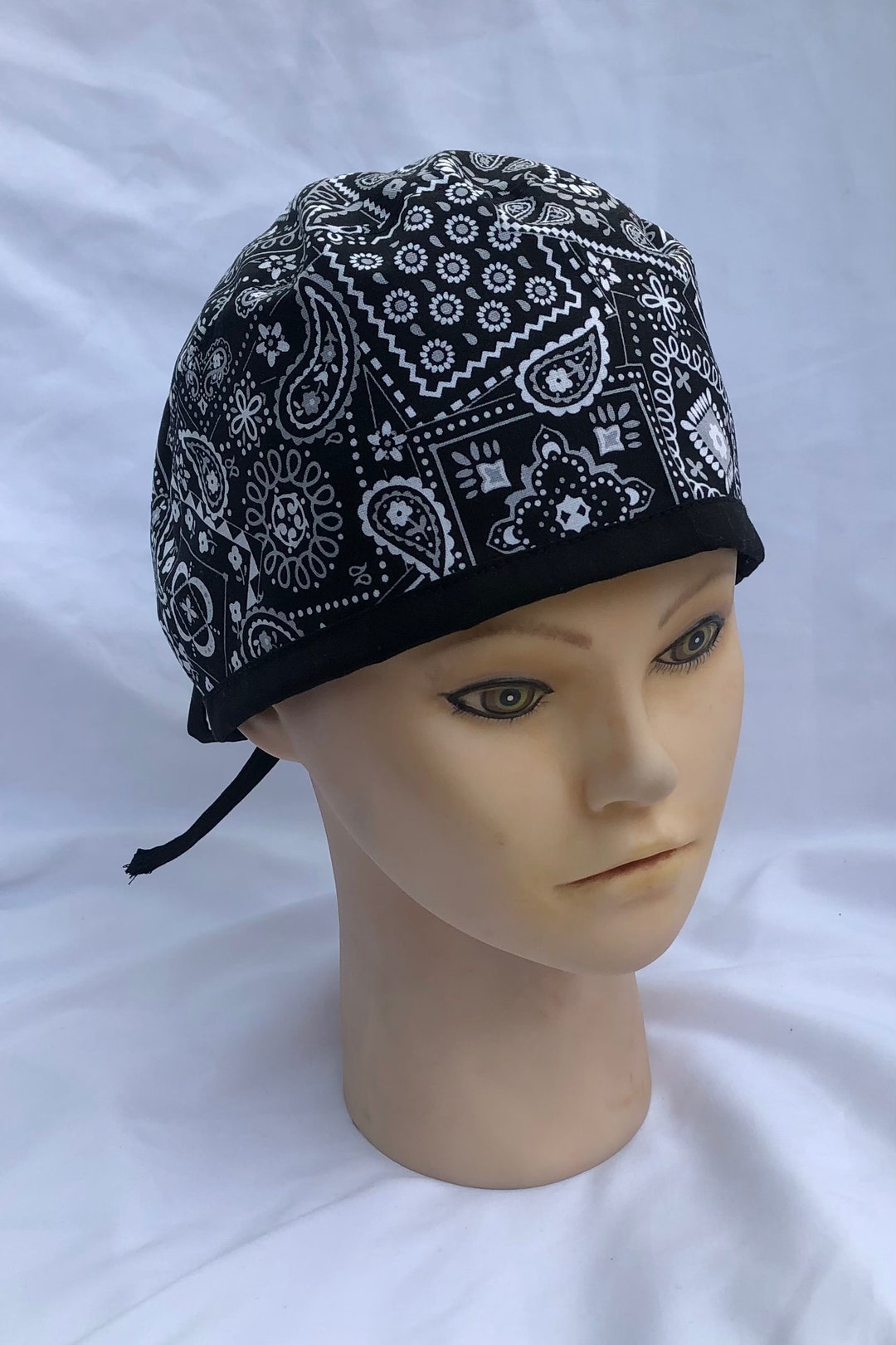 Black Bandana Surgical Scrub Cap Etsy