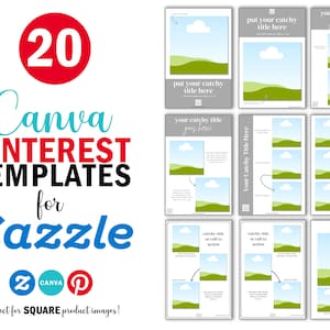 20 Pinterest Canva Templates For Zazzle and Instagram | Vertical Pins Optimized for Square Images | Customizable | High Converting