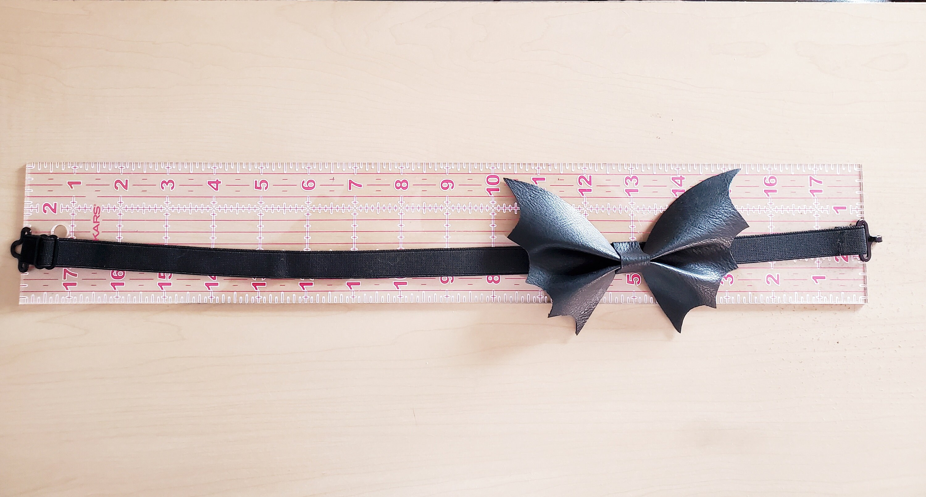 Leather Bat Bowtie. Unisex Faux Leather Black Bat Necktie. Black