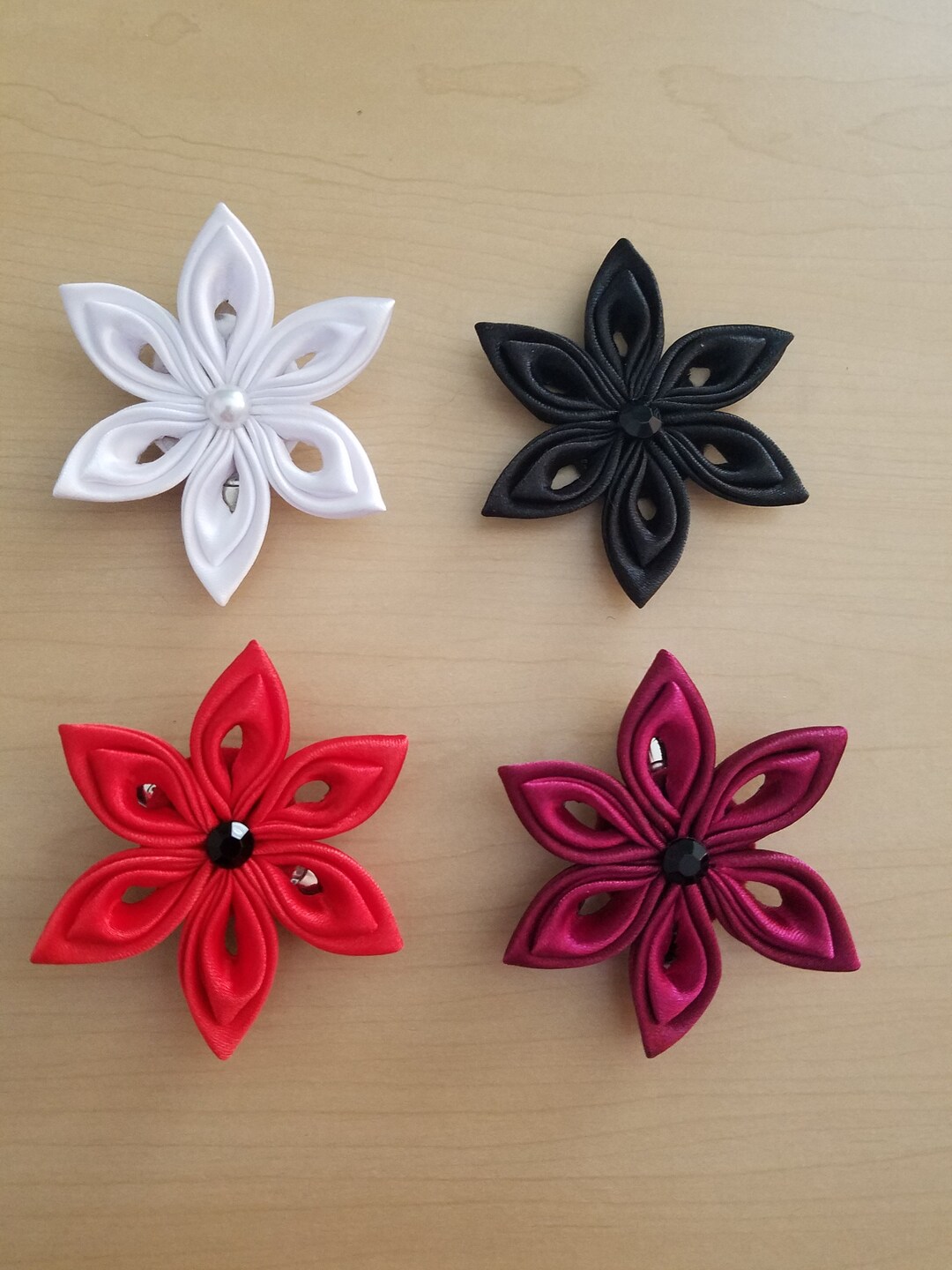 Kanzashi Hair Clip Red, Black, White, Maroon, Burgundy. Japanese Hair