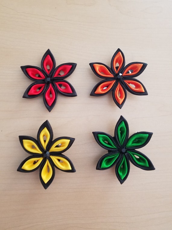 Kanzashi Hair Clip Red Orange Yellow Green Blue Purple Etsy