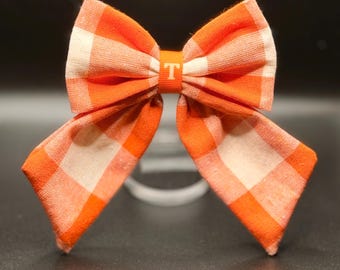 Orange & White Checkerboard Hair Bow: Tennessee Vols Game Day