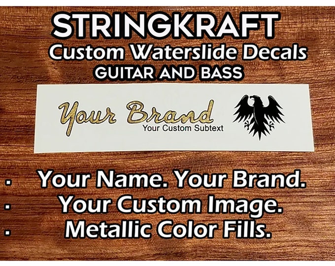 Custom Made Headstock Decal. 100 Customization. Metallic Filled