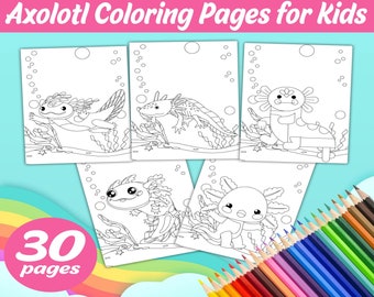 Axolotl Coloring Pages, Coloring pages PDF, Coloring Pages Printable, Printable Coloring Pages, Party Birthday, Instant Download