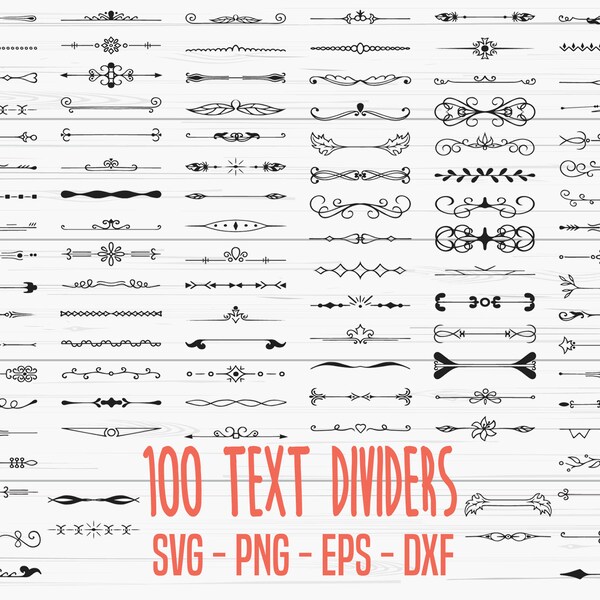 100 Text Dividers Bundle Svg, Text Dividers Svg, Decorative Elements Svg, Wedding Text Dividers Svg, Divider Clipart Svg, Cricut Files