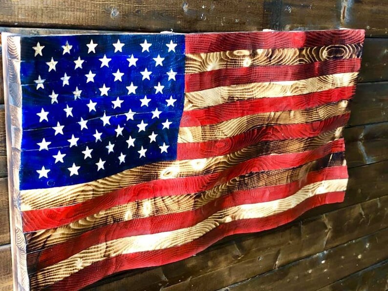 Wooden American Flag Wavy American Flag Rustic Flag Wooden Etsy