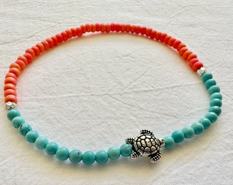 Anklet - Beaded Bracelets - Sea Turtle Jewelry - Ankle Bracelet - Beach Jewelry - Unique Bracelets - Handmade Jewelry - Sea Turtle Bracelets