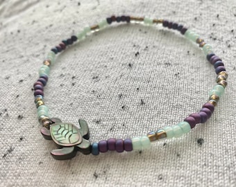 Sea Turtle Anklet Bracelet Sea Turtle Jewelry Anklet Bracelets Beaded Bracelet Stacking Bracelets Hippie Jewelry Mother of Pearl Jewelry