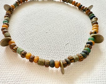Brass Bohemian Anklet, Stretchy Boho Ankle Bracelet, Beaded Bracelets, Handmade Unique Jewelry, Jewelry Gift Ideas, Boho Earthy Anklets