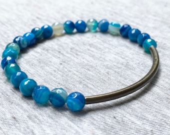 Blue Agate Bracelet, Boho Jewlery, Beaded Bracelets, Stretch Bracelet, Stack Bracelet, Unique Jewelry, Bohemian, Gifts for Her, Handmade