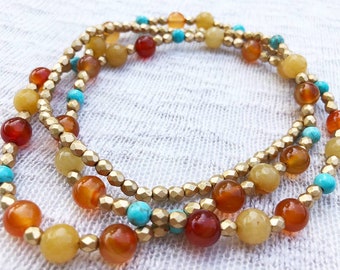 Yellow Jade and Turquoise, Long Beaded Necklace, Beaded Necklaces, Unique Jewelry, Necklaces for Women, Bohemian Jewelry, Boho Necklace