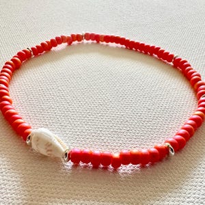 Anklet or Bracelet - Coral and Shell Anklet - Shell Jewelry - Ankle Bracelets - Stretchy - Boho Jewelry - Beach Bracelets - Beach Jewelry