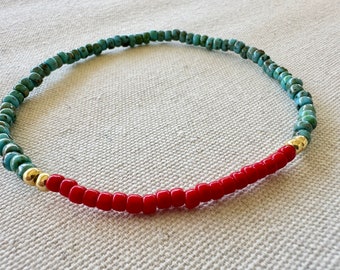 Anklet or Bracelet, Red and Turquoise Anklets, Boho Jewelry, Gifts for Mom, Handmade Bracelets, Beaded Bracelets, Boho Anklets, Anklets