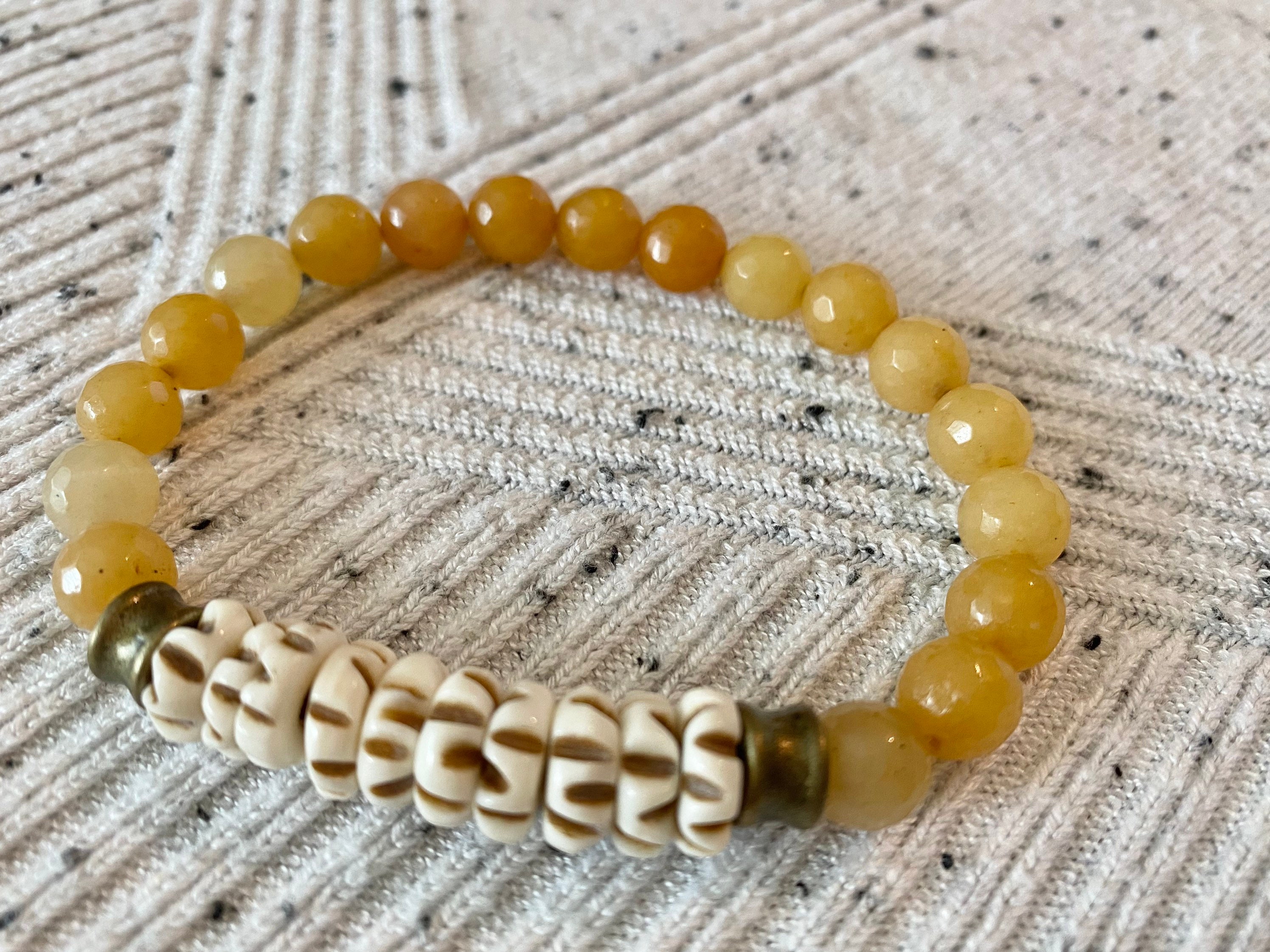 Bone and Yellow Jade Beaded Bracelets Unique Jewelry | Etsy