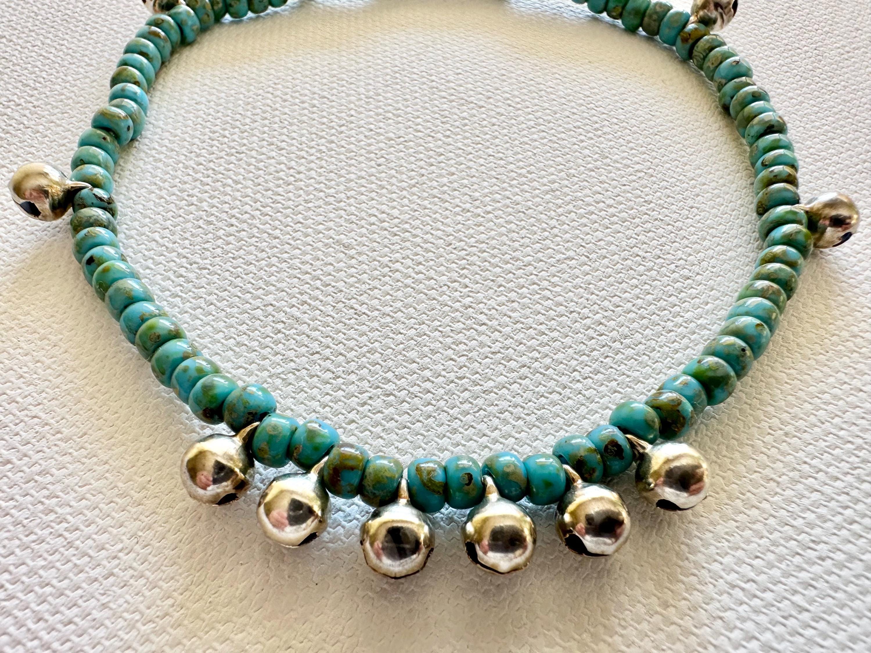 Turquoise Bell Anklet Stretchy Anklet or Bracelet Hippie Jewelry Boho Anklets Hippie Boho Style Beach Jewelry Ankle Bracelet Jingling anklet