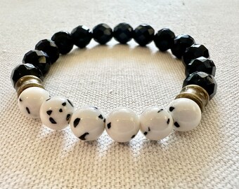 Bracelet - Dalmatian Jade - Unique Jewelry - Girls Night Out Jewelry - Beaded Bracelets - Womens Bracelets - Stackable Bracelets - Stretchy