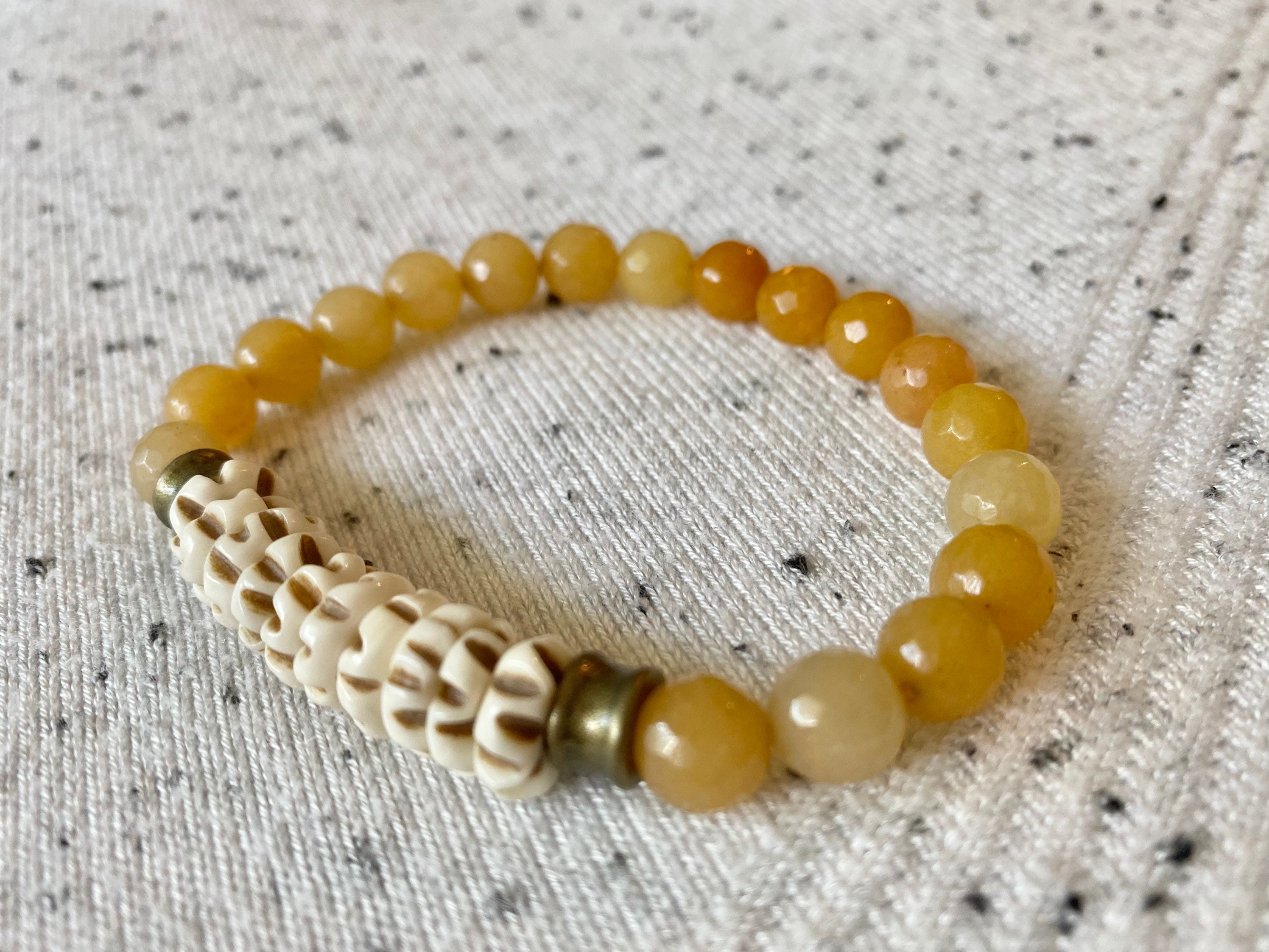 Bone and Yellow Jade Beaded Bracelets Unique Jewelry | Etsy