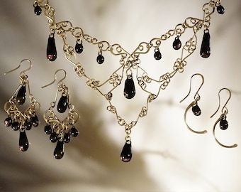 Chandelier Earrings in Sterling Silver with Black & Pink blown glass beads