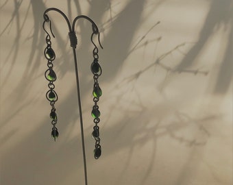 Classic 5 Earrings in Emerald Green.  Blown glass and wirework.