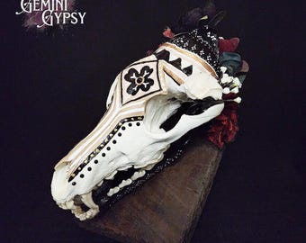 Real Handpainted Coyote Skull Decor