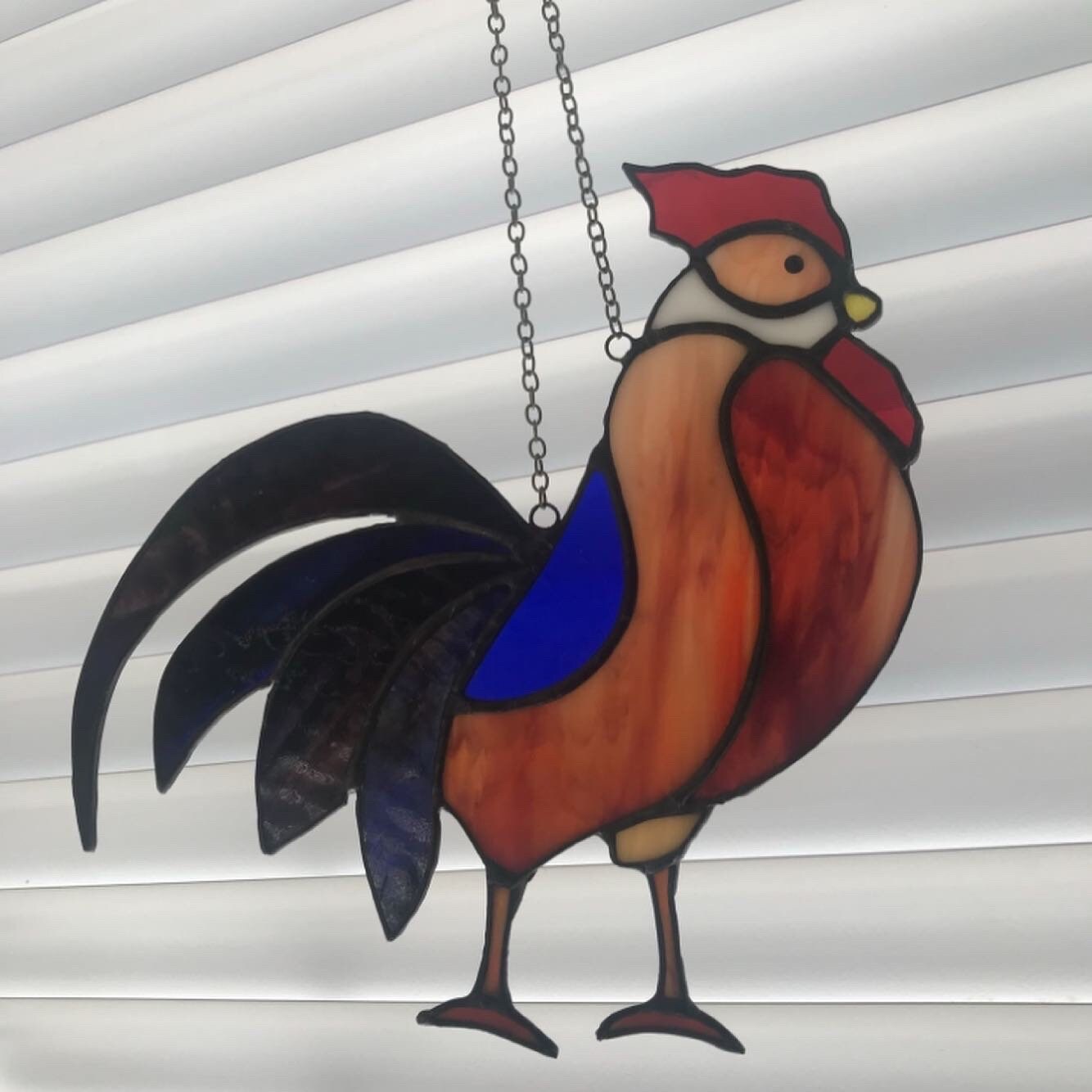 Handmade colorful Stained Glass rooster. Free shipping. Etsy