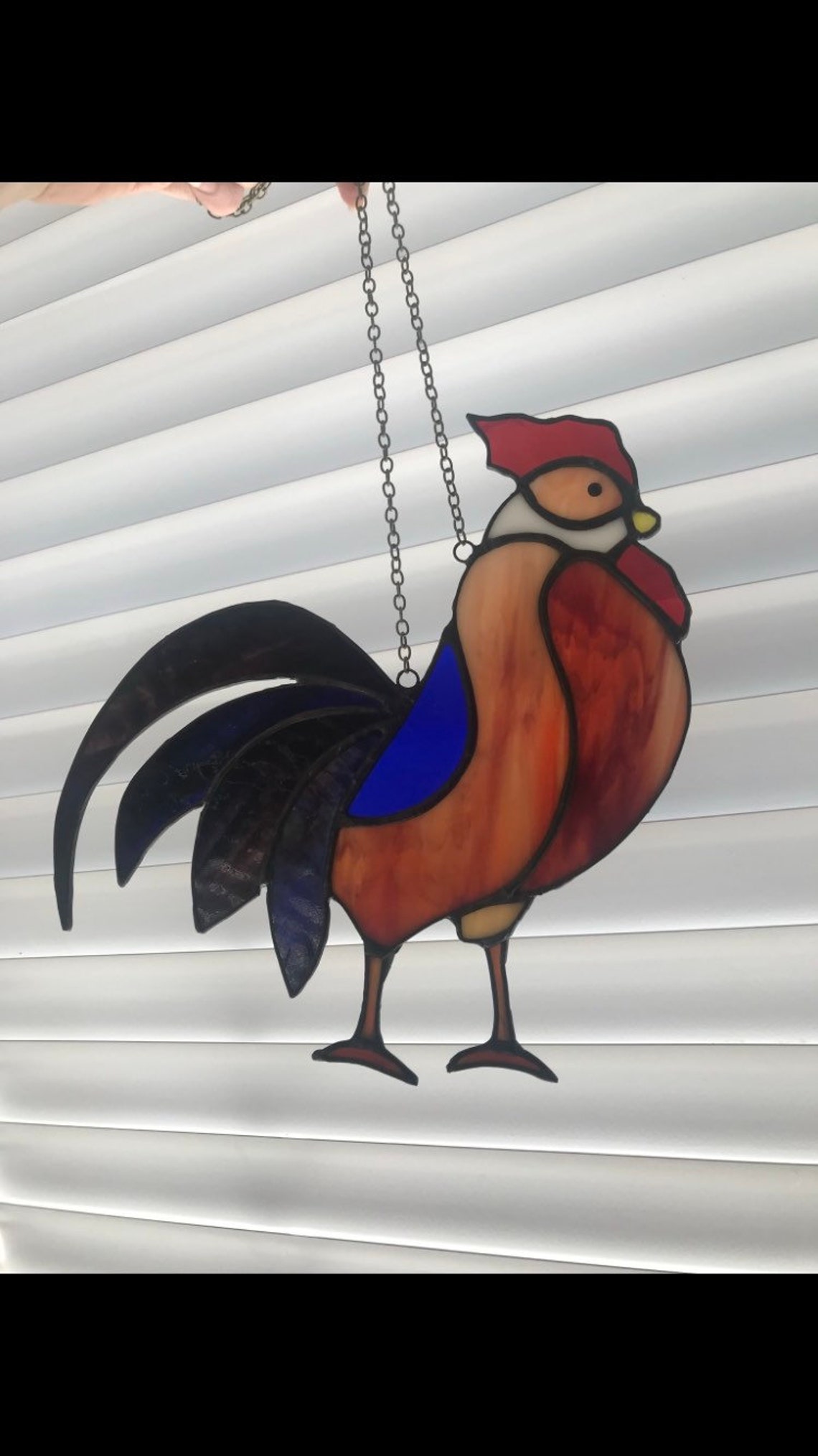 Handmade colorful Stained Glass rooster. Free shipping. Etsy