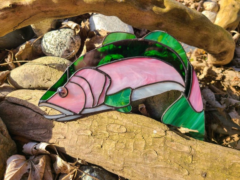 Stained Glass Rainbow Trout Fishing Cabin Decor | Etsy