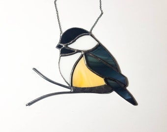 Chickadee Stained Glass - Bird Art - Suncatcher