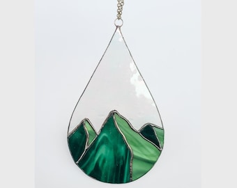 Mountain Raindrop - Suncatcher - Stained Glass - Gift - Home Decor