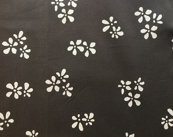 Flora Print Hemp Organic Cotton Heavyweight Canvas 485gsm 13oz | Charcoal base colour with White ink | Upholstery, soft furnishing & bags