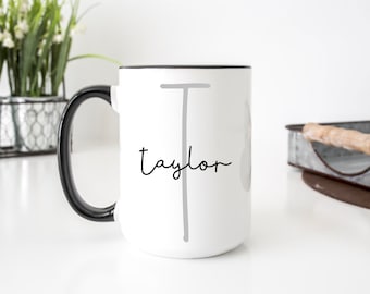 Personalized Name Mug - Black Handle - Initial Mug - Monogram Mug - Hot Cocoa Chocolate - Tea - Camp Cup - Christmas Gift - Coffee Mug