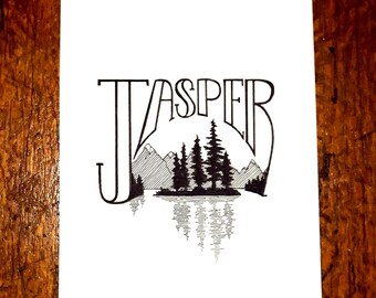 Hand-Drawn Original - Maligne Lake, Jasper Alberta - Pen and Ink Illustration