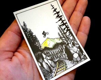 Holographic Sticker - Pemberton Train Gap - Pen and Ink Illustration