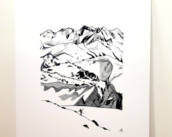 Print - Backcountry Mountains in Whistler BC - Pen and Ink Illustration